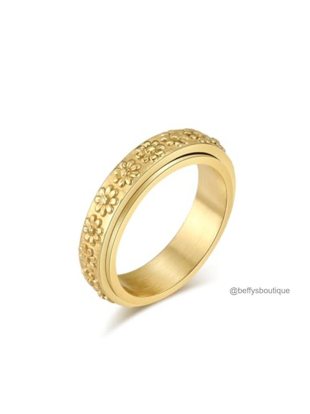 Stainless Steel Spinner Ring Anxiety Fidget Daisy Sunflower Wedding Band
